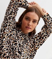 New Look Brown Leopard Print Long Sleeve Oversized Shirt